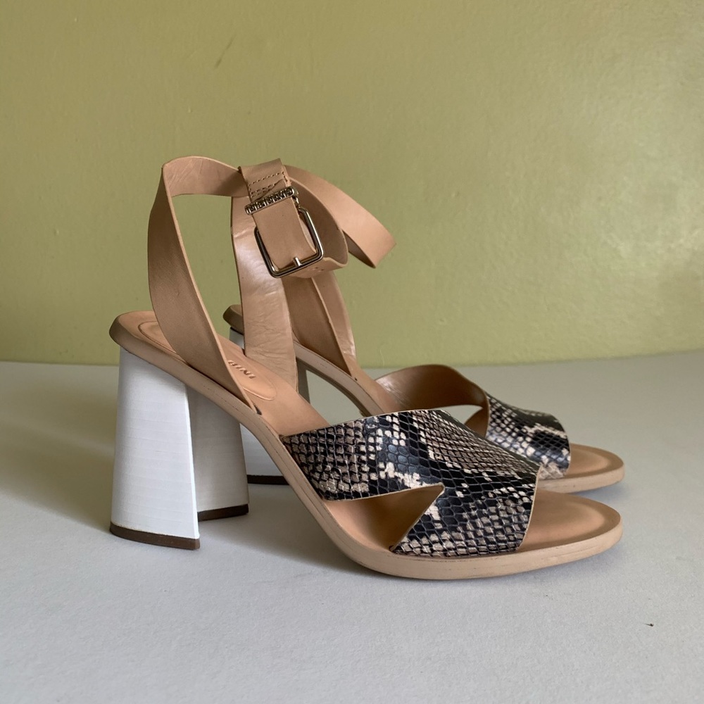 Snake Print Block Heel Sandals - image 1